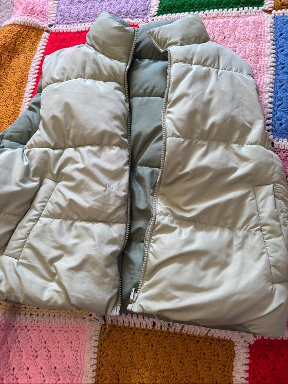 Womens Puffer Vest in Light Sage Green